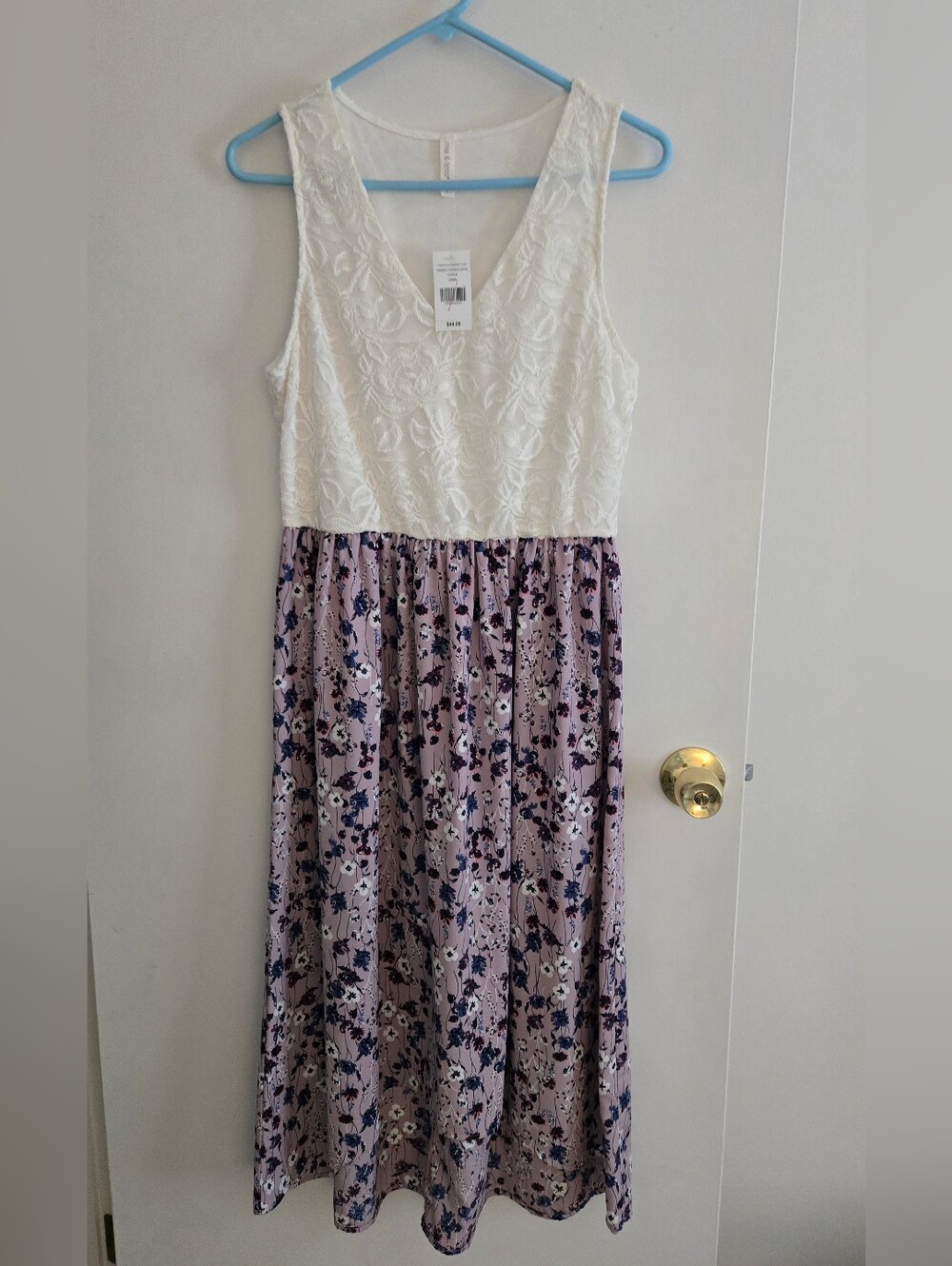 Mia And Tess Ivory Lace Top Floral Midi Dress - Ivory & Lavender
